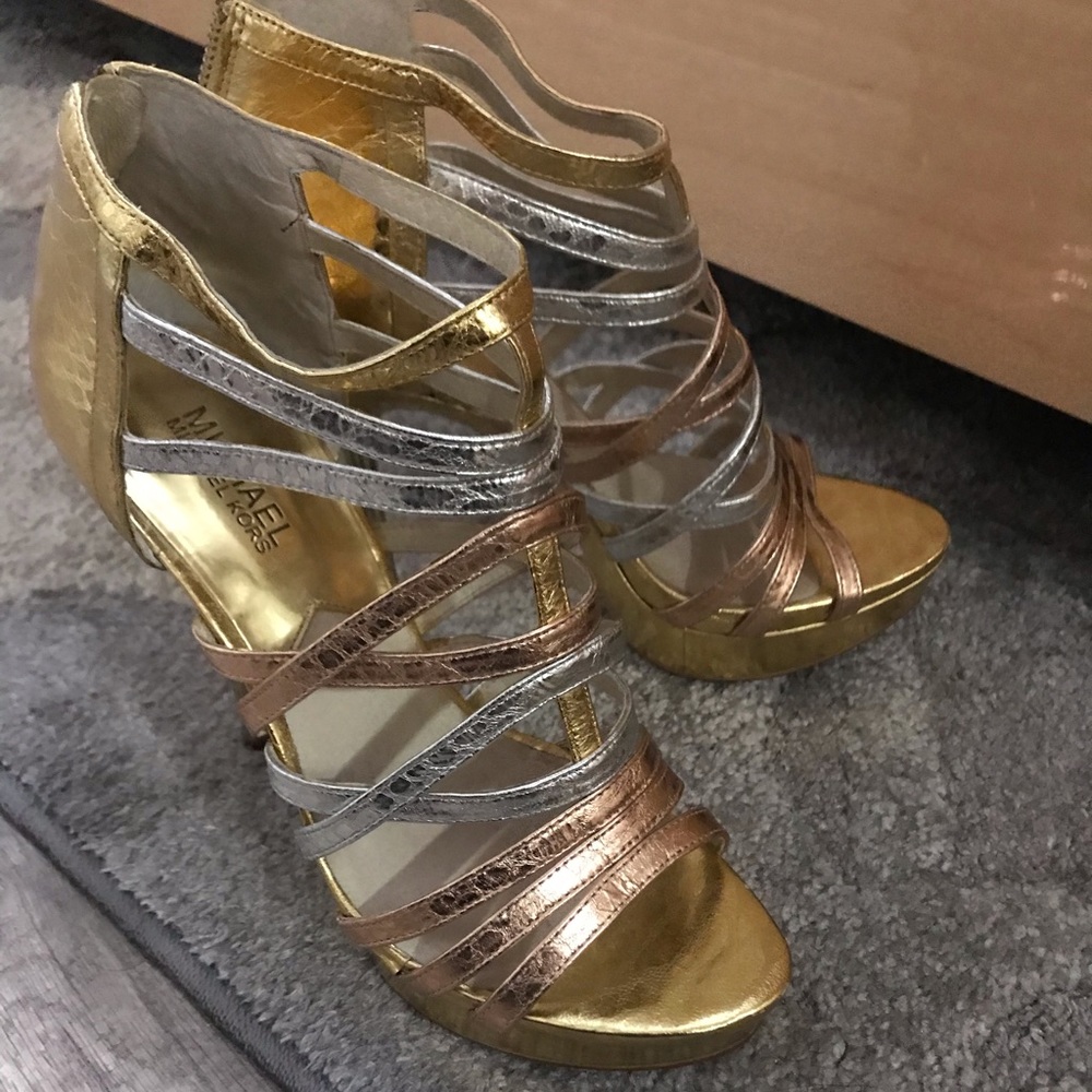 Silver gold and rose gold platform sandals
